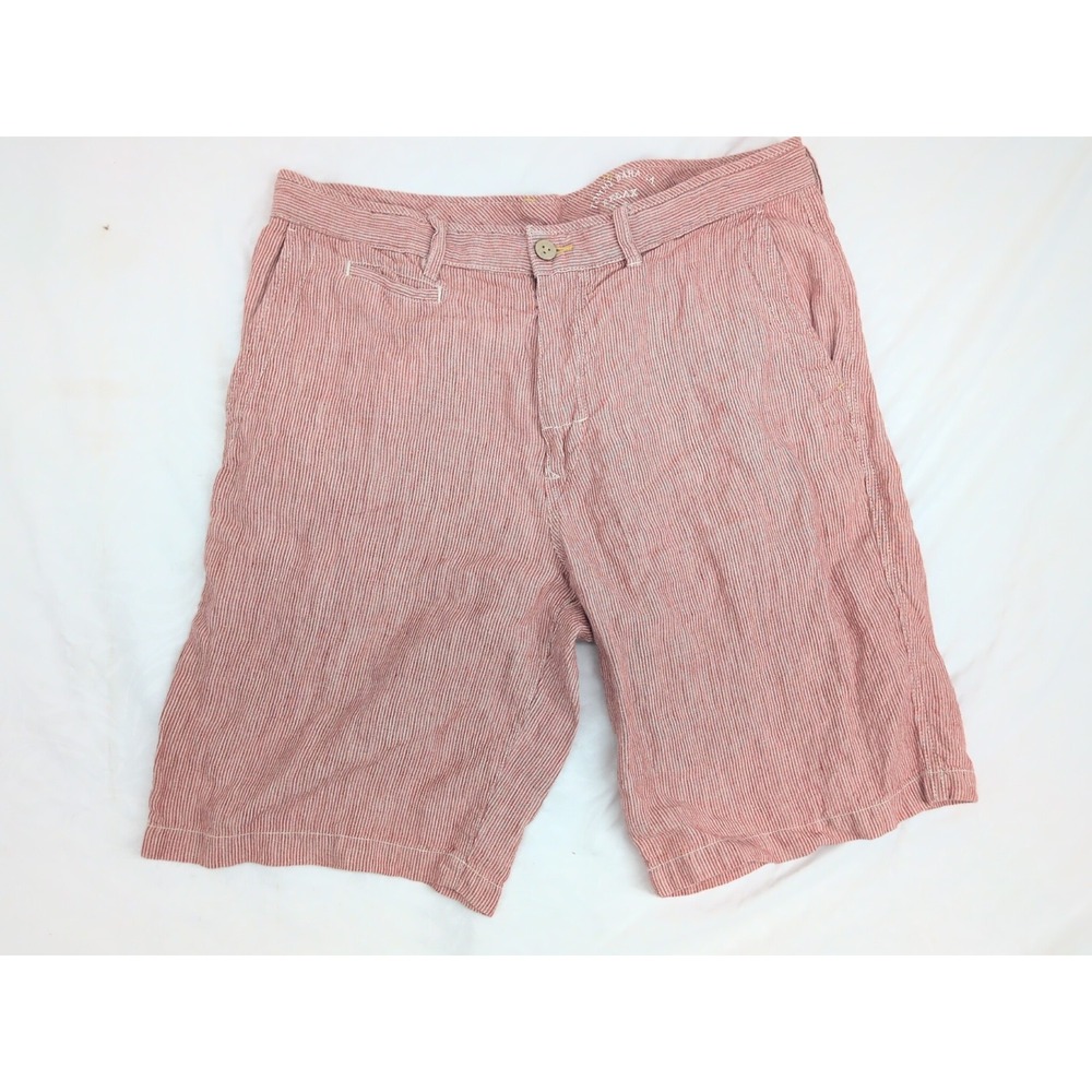Tommy Bahama Shorts Mens 36 Red Striped Relax 100% Linen Summer Bermuda 10"
